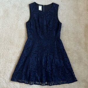 Ali Ra Navy Blue Lace Overlay Silk Sleeveless Dress in Womens Size 8
